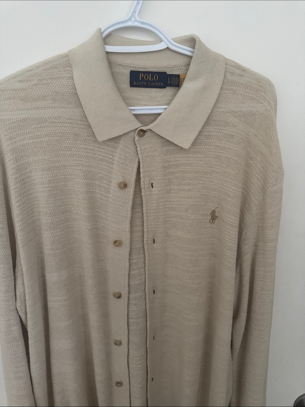 Polo by Ralph Lauren Light Beige Knit Button-Up Shirt Jacket